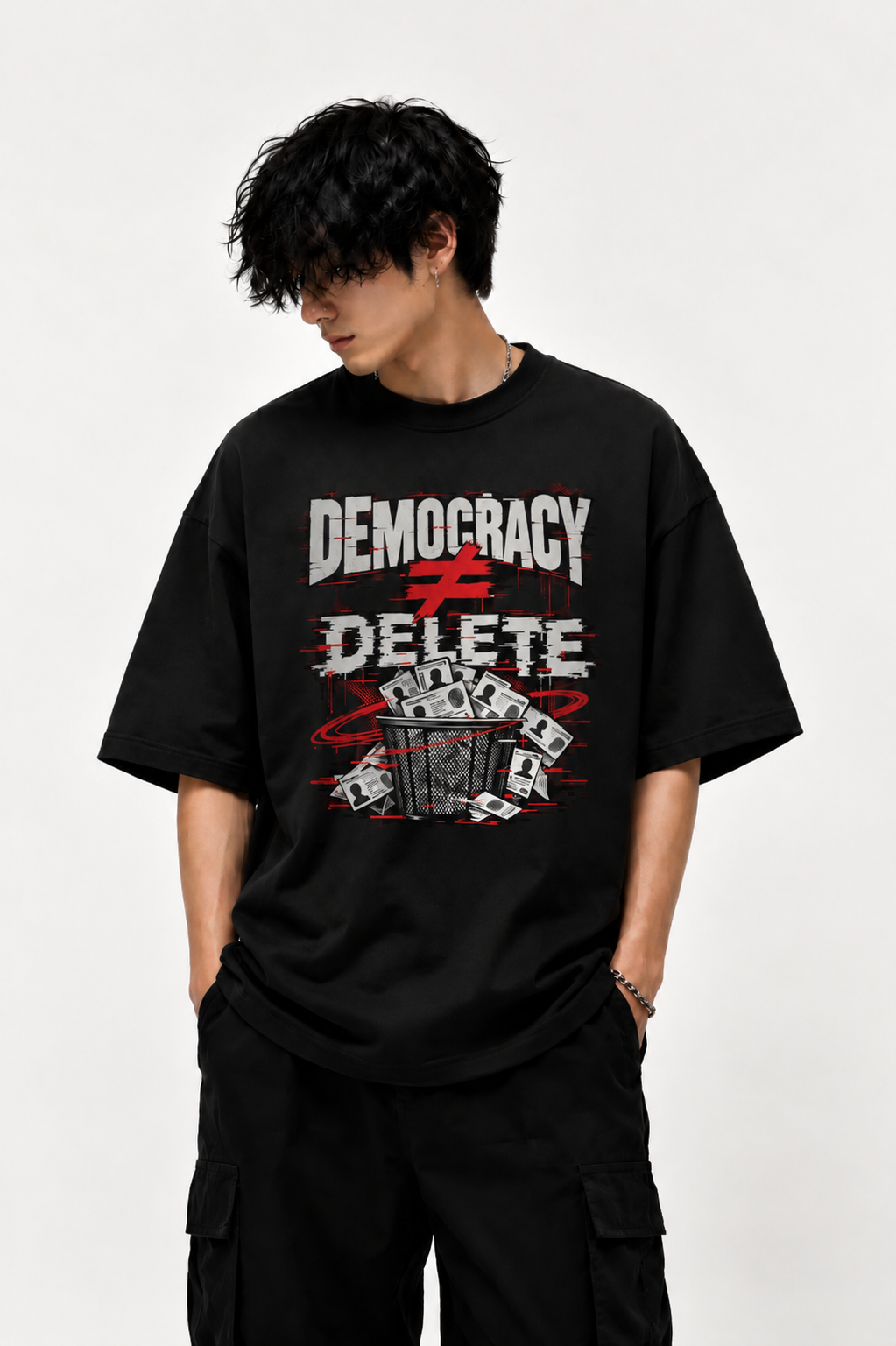 DEMOCRACY ≠ DELETE — Oversized Graphic Tee